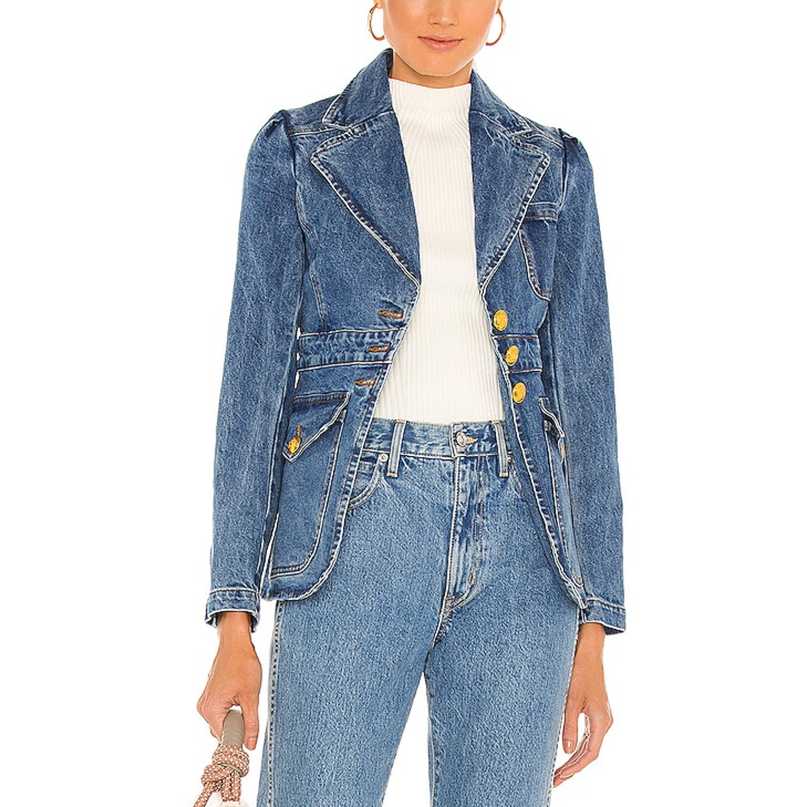 A.L.C. Blue Denim Jacket With Gold Buttons